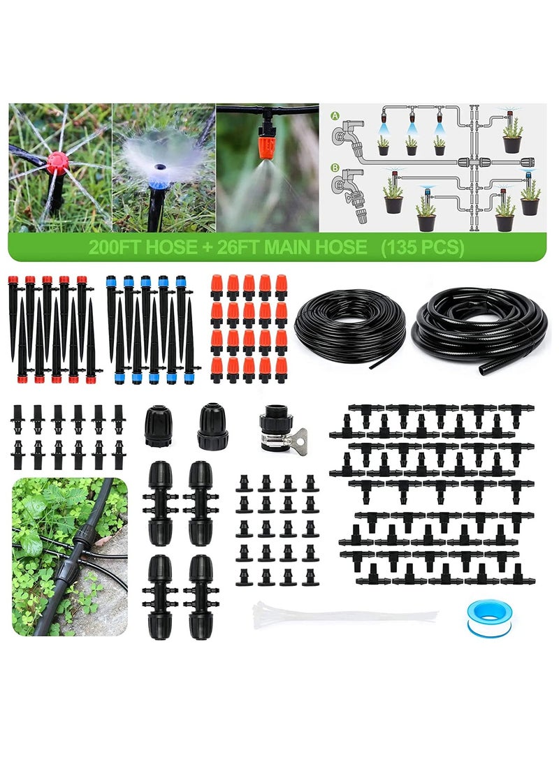KASTWAVE Greenhouse Micro Drip Irrigation Kit Automatic Patio Misting Plant Watering System with 1/4 inch 1/2 inch Blank Distribution Tubing Hose Adjustable Nozzle Emitters Sprinkler Barbed Fittings - Image 1