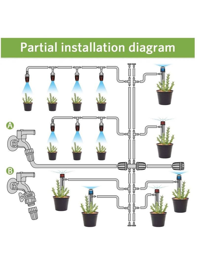 KASTWAVE Greenhouse Micro Drip Irrigation Kit Automatic Patio Misting Plant Watering System with 1/4 inch 1/2 inch Blank Distribution Tubing Hose Adjustable Nozzle Emitters Sprinkler Barbed Fittings - Image 4
