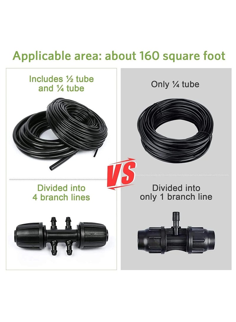 KASTWAVE Greenhouse Micro Drip Irrigation Kit Automatic Patio Misting Plant Watering System with 1/4 inch 1/2 inch Blank Distribution Tubing Hose Adjustable Nozzle Emitters Sprinkler Barbed Fittings - Image 3