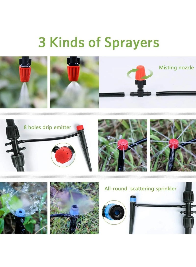 KASTWAVE Greenhouse Micro Drip Irrigation Kit Automatic Patio Misting Plant Watering System with 1/4 inch 1/2 inch Blank Distribution Tubing Hose Adjustable Nozzle Emitters Sprinkler Barbed Fittings - Image 2