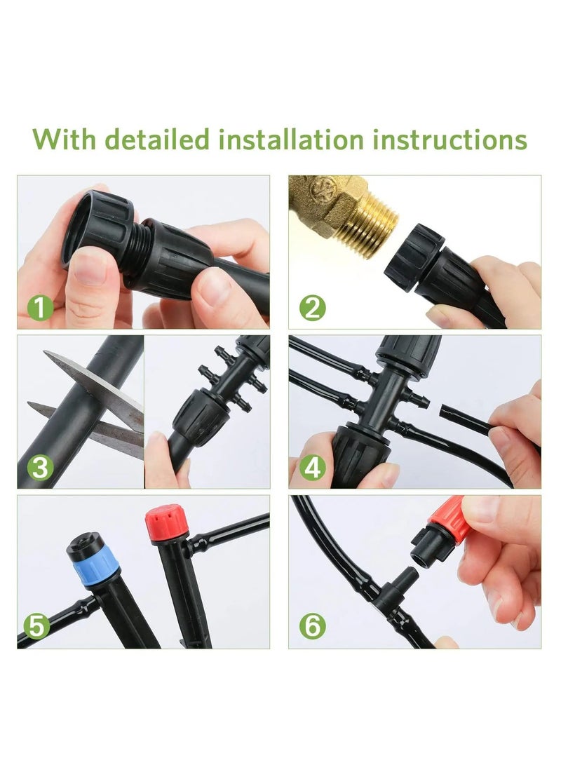 KASTWAVE Greenhouse Micro Drip Irrigation Kit Automatic Patio Misting Plant Watering System with 1/4 inch 1/2 inch Blank Distribution Tubing Hose Adjustable Nozzle Emitters Sprinkler Barbed Fittings - Image 5
