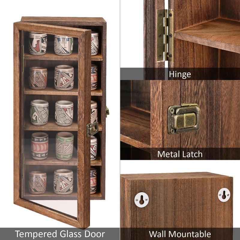 Ikee Design Wall Mounted Wooden Collectible Display Case 5 Shelf Display Storage Accessories with Tempered Glass Door, Sunglass Cabinet, Wall Shadow Box, Brown Color - Image 4