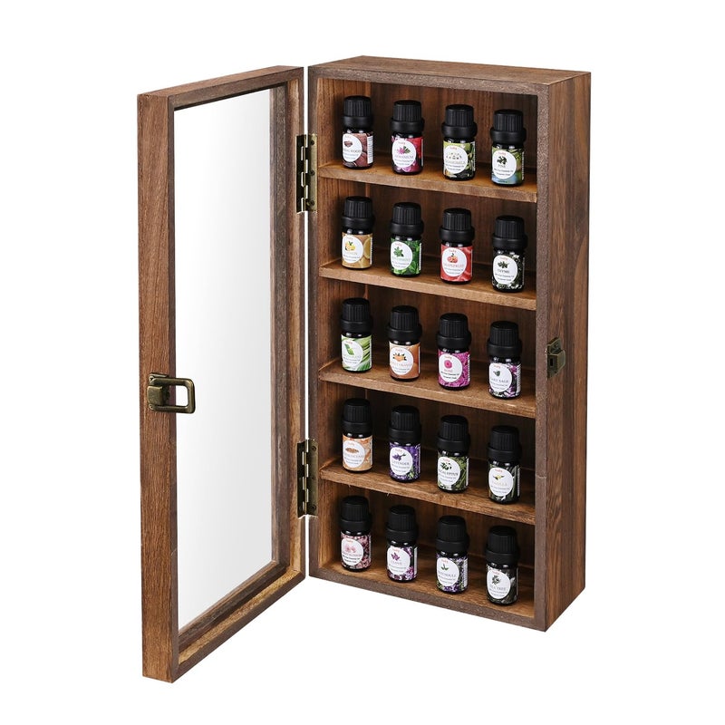 Ikee Design Wall Mounted Wooden Collectible Display Case 5 Shelf Display Storage Accessories with Tempered Glass Door, Sunglass Cabinet, Wall Shadow Box, Brown Color - Image 3