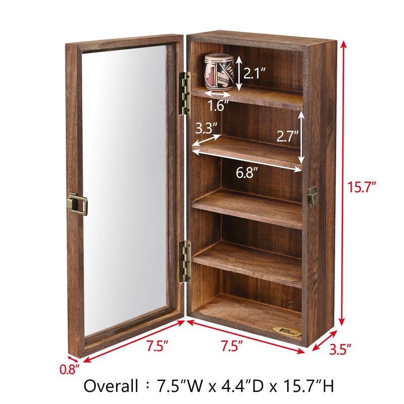 Ikee Design Wall Mounted Wooden Collectible Display Case 5 Shelf Display Storage Accessories with Tempered Glass Door, Sunglass Cabinet, Wall Shadow Box, Brown Color - Image 2