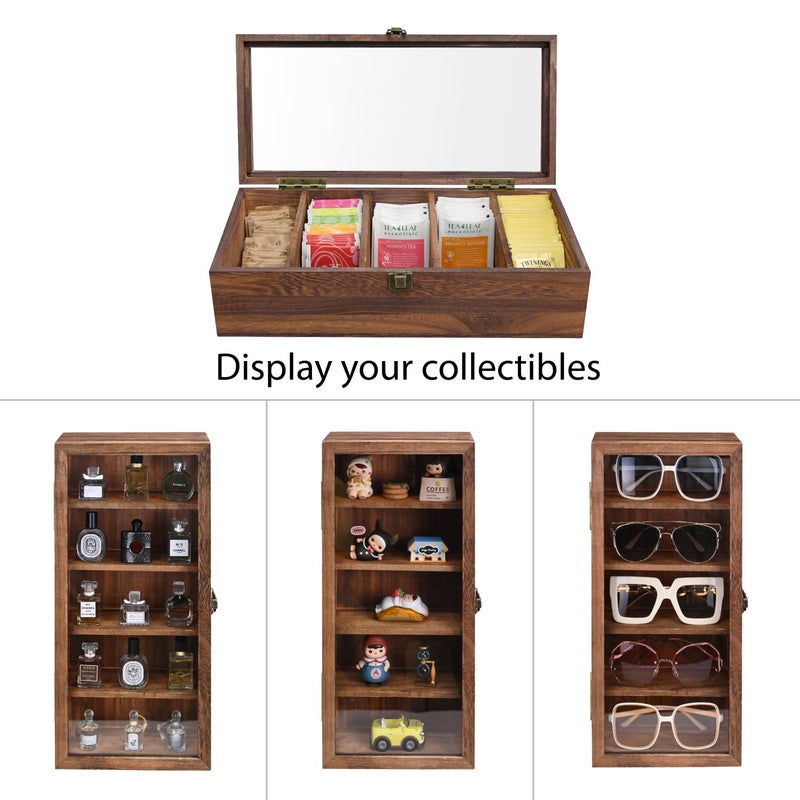Ikee Design Wall Mounted Wooden Collectible Display Case 5 Shelf Display Storage Accessories with Tempered Glass Door, Sunglass Cabinet, Wall Shadow Box, Brown Color - Image 5