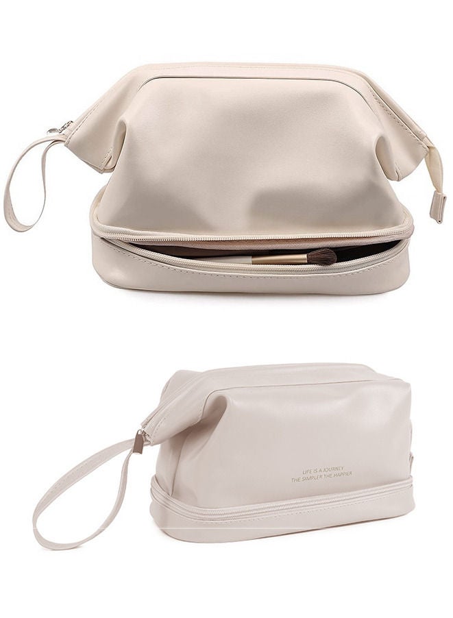 Travel Makeup Bag Large Capacity Waterproof Portable Leather Double-Layered Cosmetic Bag - Image 1