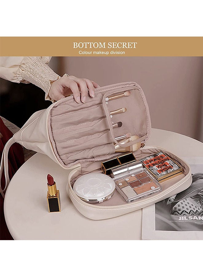 Travel Makeup Bag Large Capacity Waterproof Portable Leather Double-Layered Cosmetic Bag - Image 2