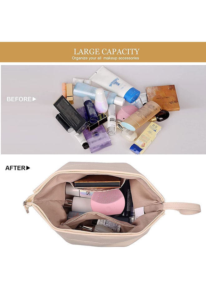 Travel Makeup Bag Large Capacity Waterproof Portable Leather Double-Layered Cosmetic Bag - Image 4