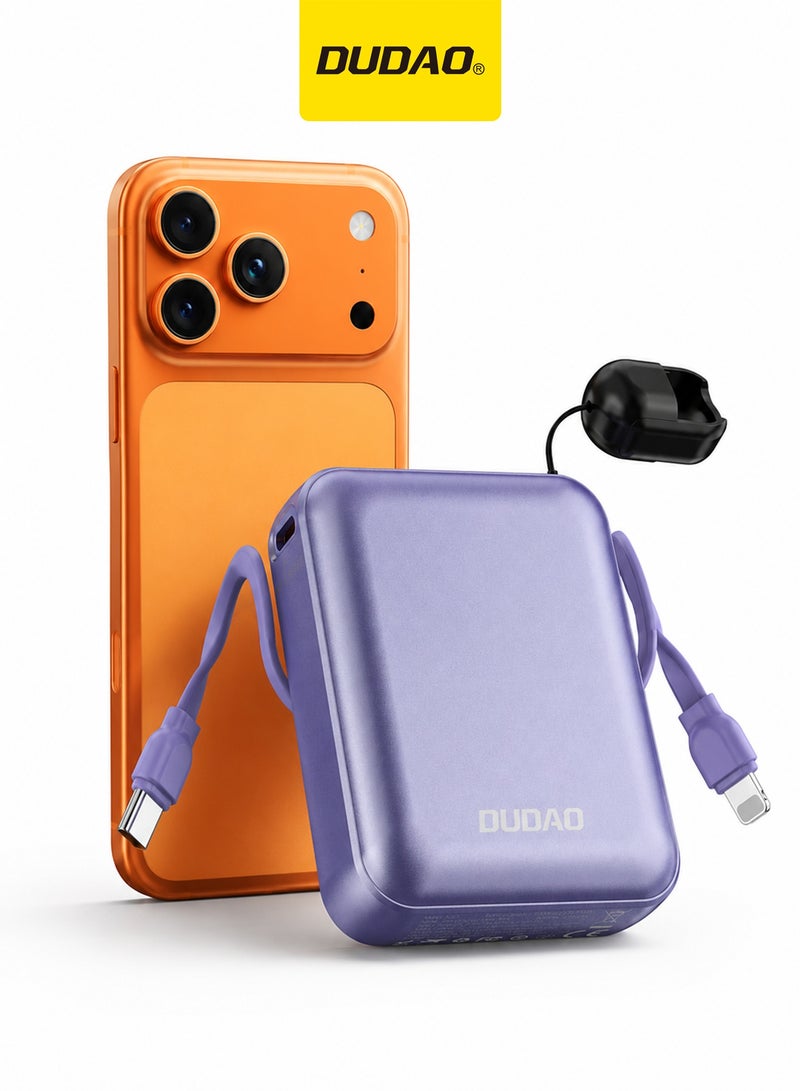دوداو باور بانك صغير 10000mAh، شاحن متنقل صغير خفيف الوزن للغاية،  بنك طاقة مع كابل شحن سريع مدمج - Image 1
