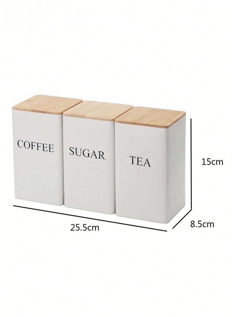 choxila 1pc Coffee Storage Can Tea Snacks Coffee Bean Storage Can Bamboo Lid Iron Art Display Square Can - Image 3
