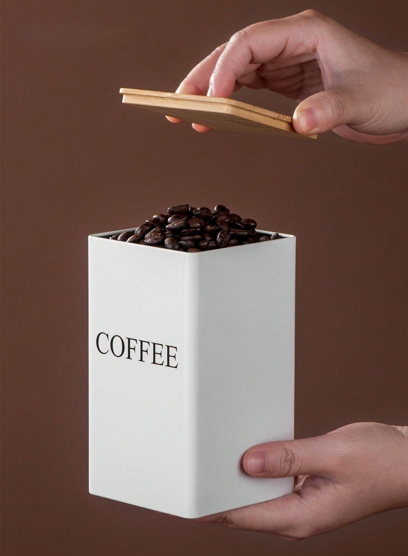 choxila 1pc Coffee Storage Can Tea Snacks Coffee Bean Storage Can Bamboo Lid Iron Art Display Square Can - Image 5
