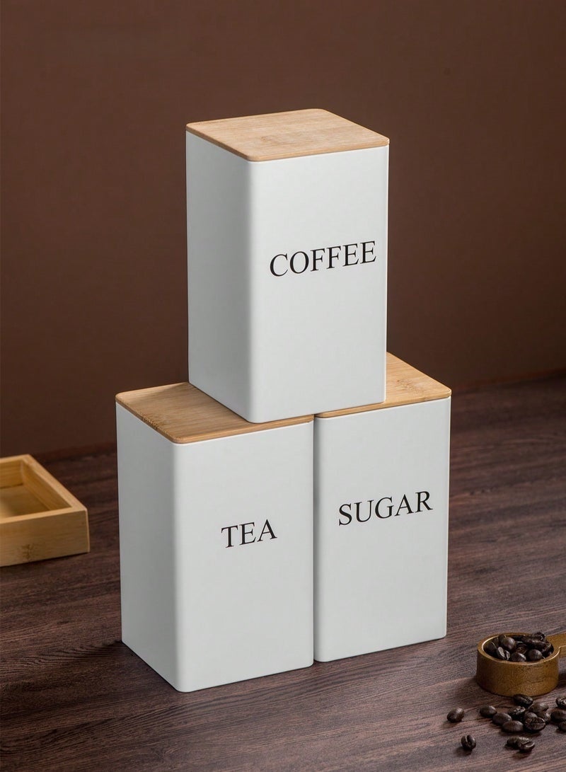 choxila 1pc Coffee Storage Can Tea Snacks Coffee Bean Storage Can Bamboo Lid Iron Art Display Square Can - Image 1