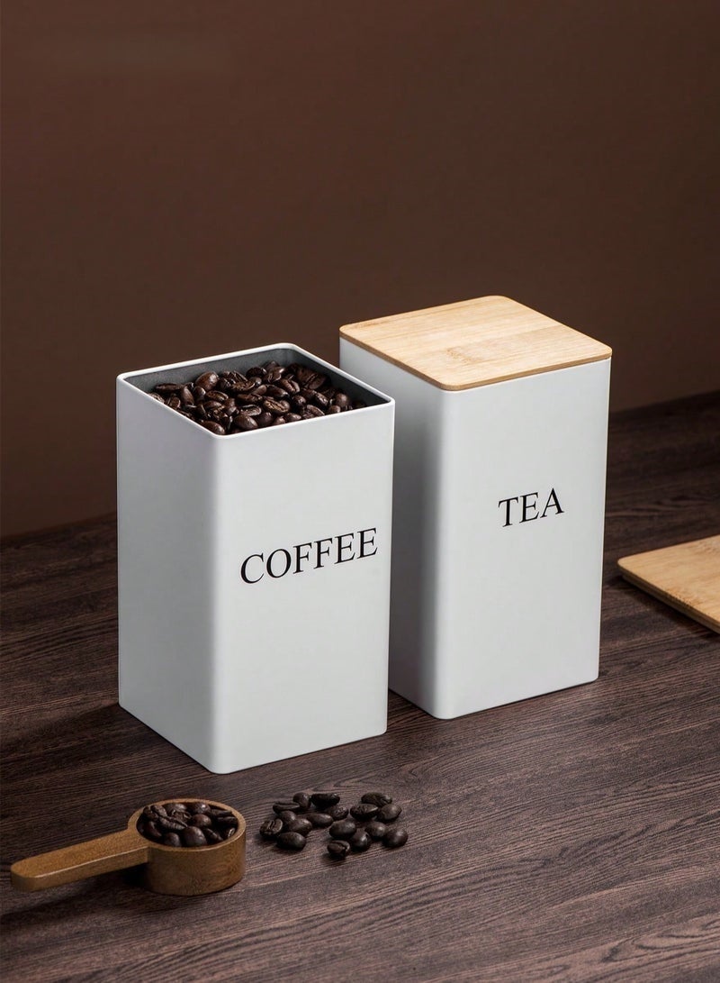 choxila 1pc Coffee Storage Can Tea Snacks Coffee Bean Storage Can Bamboo Lid Iron Art Display Square Can - Image 2