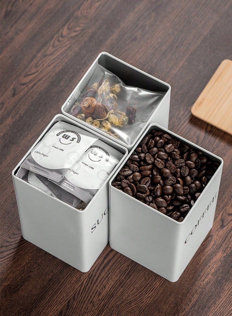 choxila 1pc Coffee Storage Can Tea Snacks Coffee Bean Storage Can Bamboo Lid Iron Art Display Square Can - Image 4