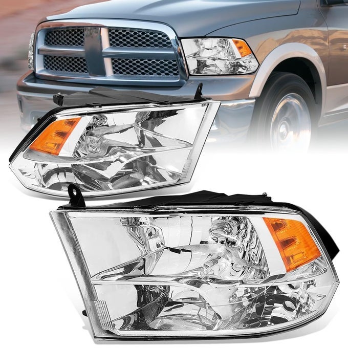 Quad Headlights Assembly Compatible With 20092010 Dodge Ram 15003500 New Body 20112018 Ram 15005500 Halogen Headlamps Replacement Left And Right Side Chrome Housing Amber Corner