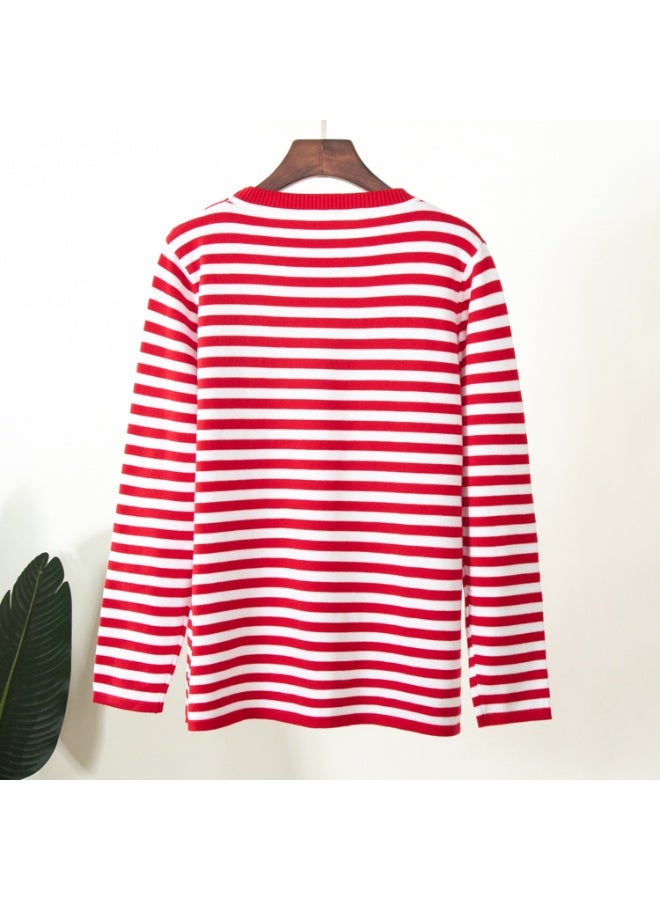 NIBEMINENT Classic Vintage Striped Knitted Jumper Women Casual O Neck Long Sleeve Pullover Autumn  Temperament High Street Sweater - Image 1