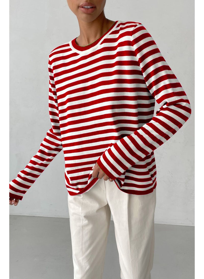 NIBEMINENT Classic Vintage Striped Knitted Jumper Women Casual O Neck Long Sleeve Pullover Autumn  Temperament High Street Sweater - Image 2