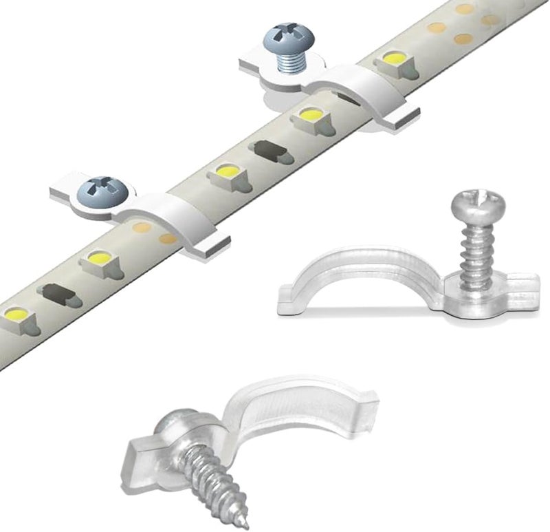 GRIVER 100 Pack Strip Light Mounting Brackets,Fixing Clips,One-Side Fixing,100 Screws Included (Ideal for 10mm Wide Waterproof Strip Lights) - Image 1