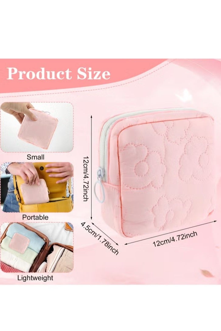 2 Pcs Embroidery Sanitary Napkin Storage Bag, Sanitary Napkin Storage Bag, Tampon Bag with, Menstrual Cup Pouches, Sanitary Pads Organizer with Zipper, for Teen Aged Girls (Pink+White) - Image 2