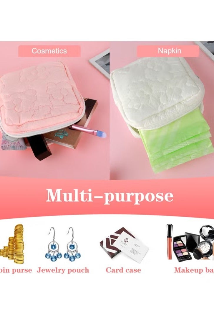 2 Pcs Embroidery Sanitary Napkin Storage Bag, Sanitary Napkin Storage Bag, Tampon Bag with, Menstrual Cup Pouches, Sanitary Pads Organizer with Zipper, for Teen Aged Girls (Pink+White) - Image 3