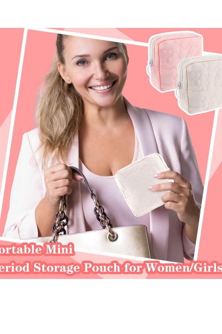 2 Pcs Embroidery Sanitary Napkin Storage Bag, Sanitary Napkin Storage Bag, Tampon Bag with, Menstrual Cup Pouches, Sanitary Pads Organizer with Zipper, for Teen Aged Girls (Pink+White) - Image 5