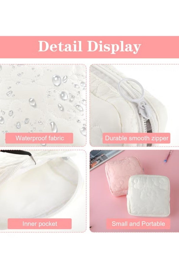 2 Pcs Embroidery Sanitary Napkin Storage Bag, Sanitary Napkin Storage Bag, Tampon Bag with, Menstrual Cup Pouches, Sanitary Pads Organizer with Zipper, for Teen Aged Girls (Pink+White) - Image 4