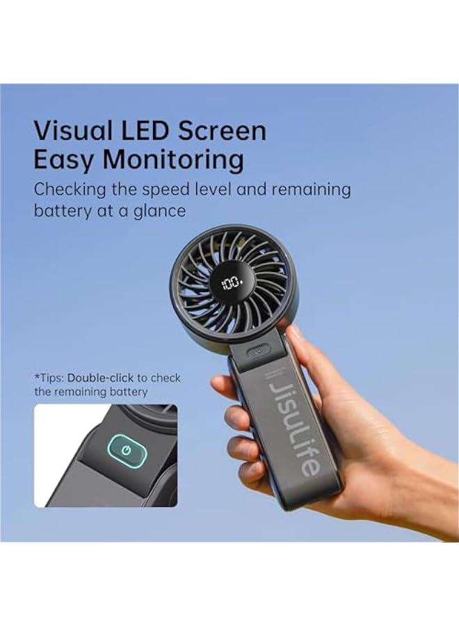 Loquat Handheld Fan Life7 – Ultimate Flexibility: High-Power Motor, LED Display, 5000mAh Rechargeable, 5-Speed, Foldable Design, 3-IN-1 Portable Hand/Desk/Neck Fan for Travel, Gift for Women (Black) - Image 4