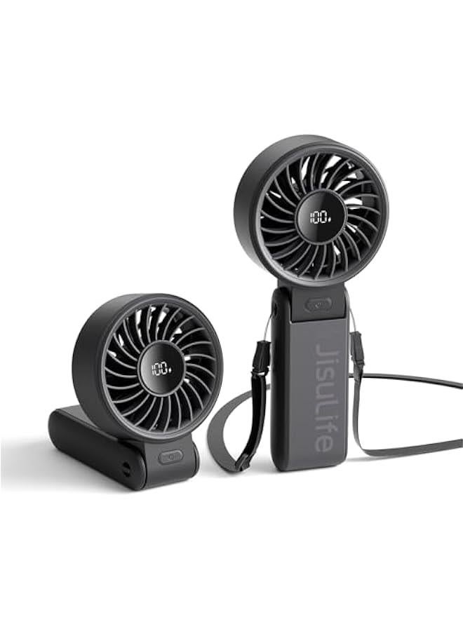 Loquat Handheld Fan Life7 – Ultimate Flexibility: High-Power Motor, LED Display, 5000mAh Rechargeable, 5-Speed, Foldable Design, 3-IN-1 Portable Hand/Desk/Neck Fan for Travel, Gift for Women (Black) - Image 1