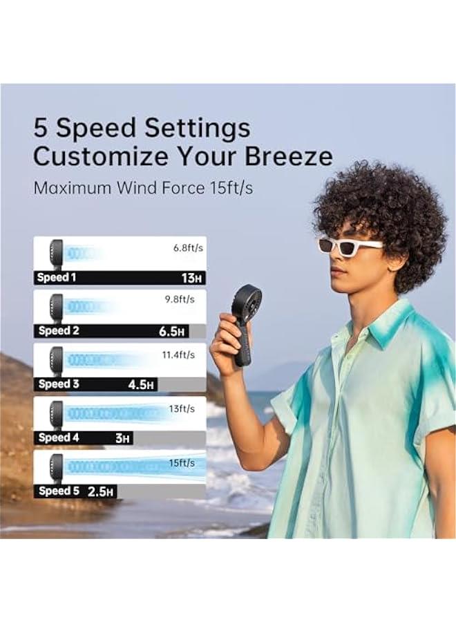 Loquat Handheld Fan Life7 – Ultimate Flexibility: High-Power Motor, LED Display, 5000mAh Rechargeable, 5-Speed, Foldable Design, 3-IN-1 Portable Hand/Desk/Neck Fan for Travel, Gift for Women (Black) - Image 3