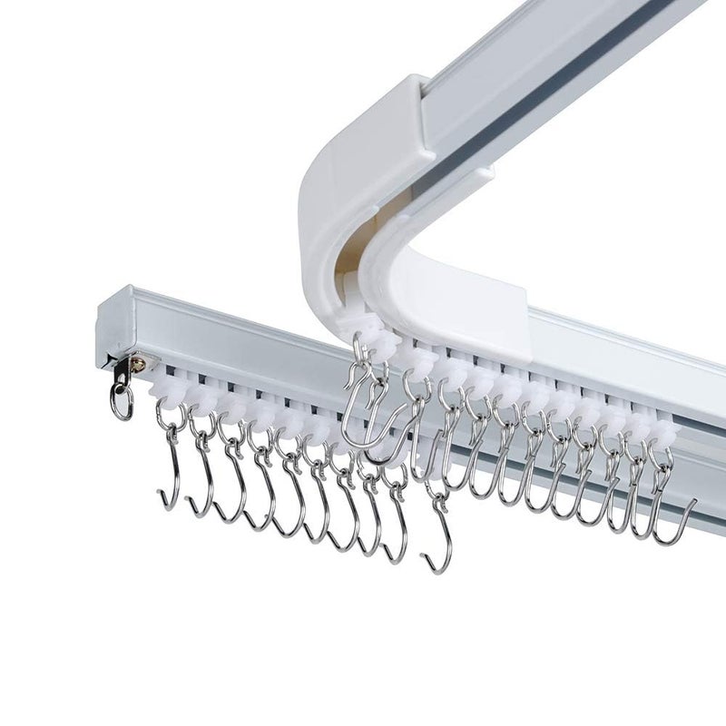 Room divider Ceiling Track set for Curtains with hooks Corner ConnectorsSet of 2 and top brackets Curtain Rail System 912 ft Track Set White