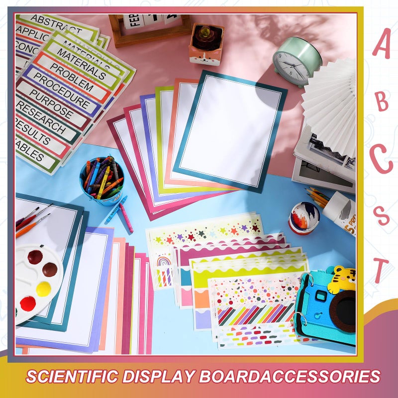 Fuyoooo 90 Pcs Science Fair Board Supplies 60 Trim Scalloped Bulletin Board Borders 24 Presentation Board Subtitles 6 Science Fair Titles for Classroom Display Boards(Classic) - Image 4