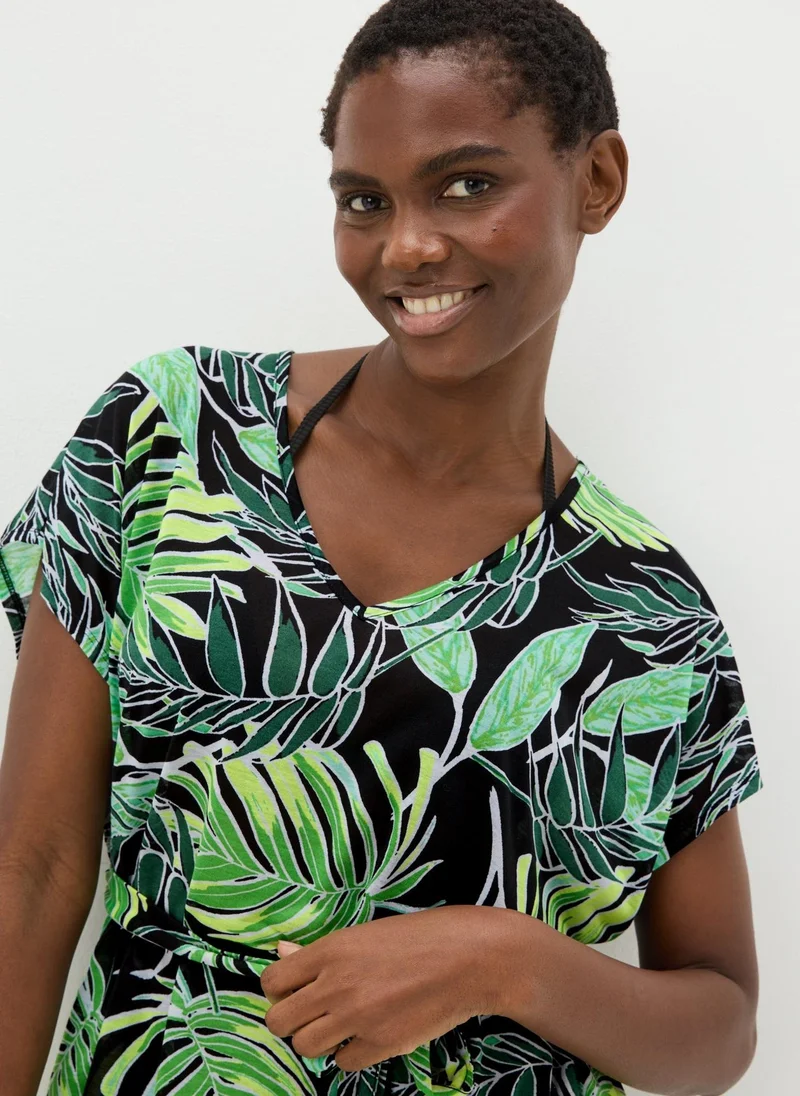Matalan Green Tropical Leaf Print Kaftan