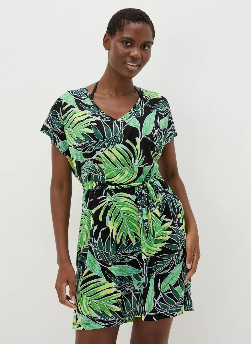 Matalan Green Tropical Leaf Print Kaftan