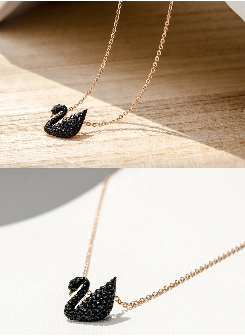 Generic - Swarovski Iconic Swan Pendant Necklace Black Crystal - Image 1