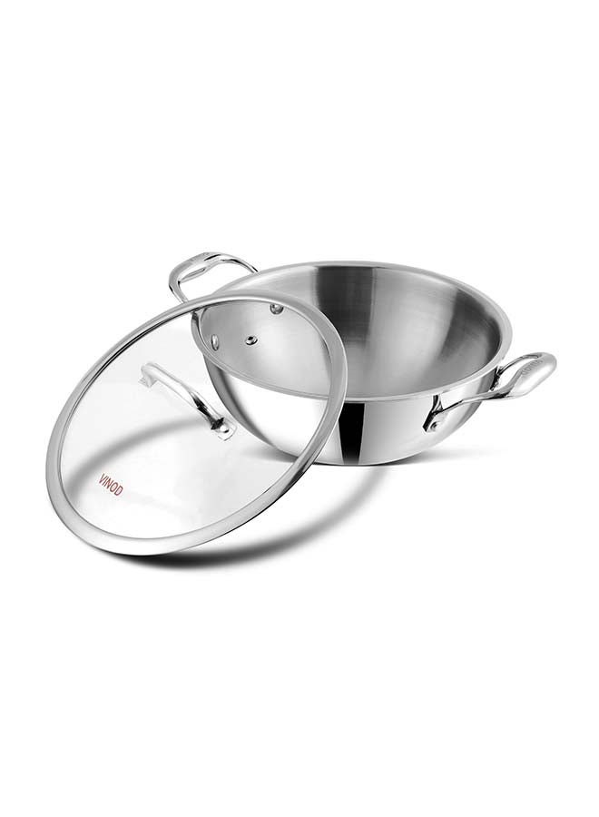 VINOD قدر فينود بلاتينيوم ثلاثي الفولاذ المقاوم للصدأ مع غطاء زجاجي (22 سم، 2.5 لتر) | سمك 2.5 مم | قدر ثلاثي مع قاعدة ثقيلة | أواني الطهي ثلاثية الفولاذ المقاوم للصدأ مناسبة للطبخ بالحث | ضمان 5 سنوات - Image 1