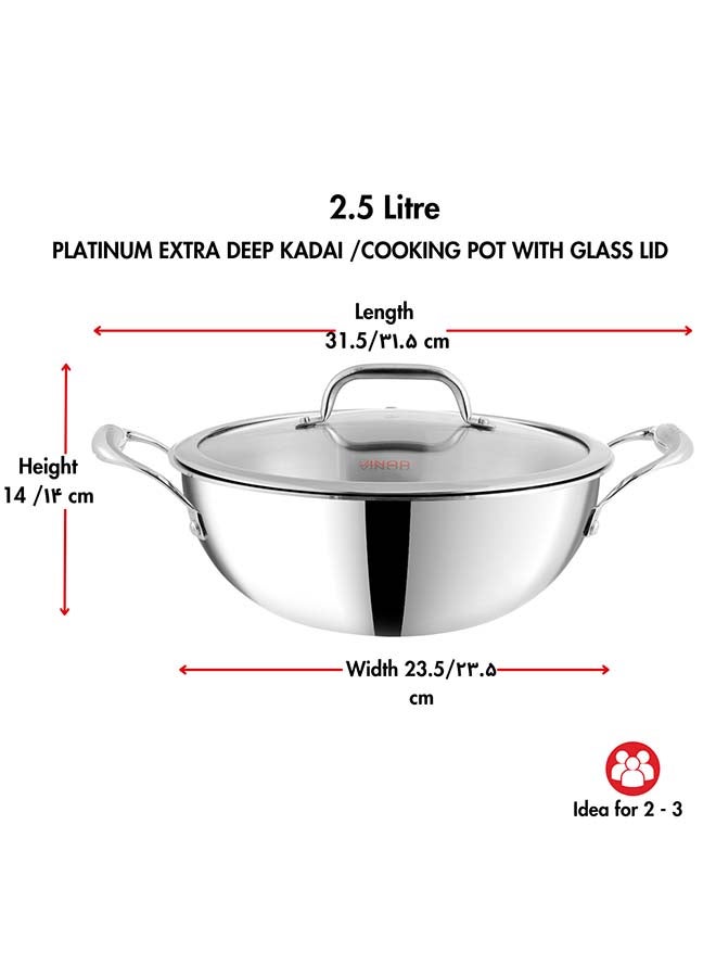 VINOD قدر فينود بلاتينيوم ثلاثي الفولاذ المقاوم للصدأ مع غطاء زجاجي (22 سم، 2.5 لتر) | سمك 2.5 مم | قدر ثلاثي مع قاعدة ثقيلة | أواني الطهي ثلاثية الفولاذ المقاوم للصدأ مناسبة للطبخ بالحث | ضمان 5 سنوات - Image 5