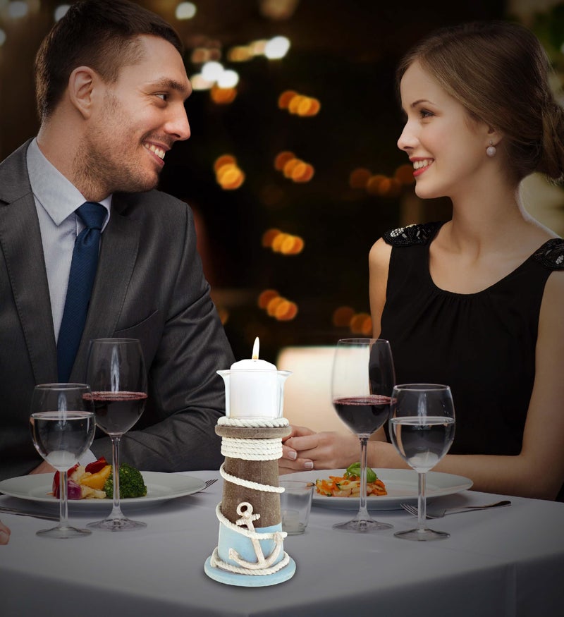 Puzzled حامل الشموع البحري الخشبي إيفيان من كوتا جلوبال - قطعة مركزية للطاولة، بتصميم بحري مع حبل بحري وزرار - مصنوع يدويًا، قد يختلف اللون - Image 4