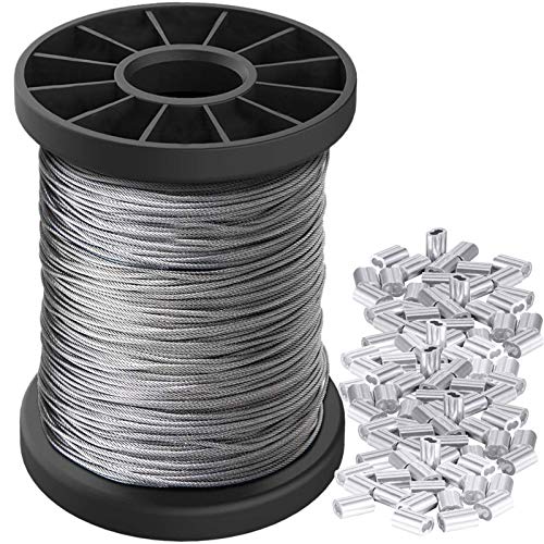 Cerpourt Picture Hanging Wire 1.5mm Up to 150lbs,100Feet(30.5M) Stainless Steel Wire Spool with 40Pcs Aluminum Crimping Loop Sleeve,Heavy Hanging Kit for Photo Frame Picture,Artwork,Mirror,String Light Hanging - Image 1
