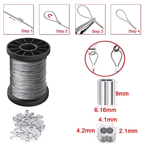 Cerpourt Picture Hanging Wire 1.5mm Up to 150lbs,100Feet(30.5M) Stainless Steel Wire Spool with 40Pcs Aluminum Crimping Loop Sleeve,Heavy Hanging Kit for Photo Frame Picture,Artwork,Mirror,String Light Hanging - Image 4