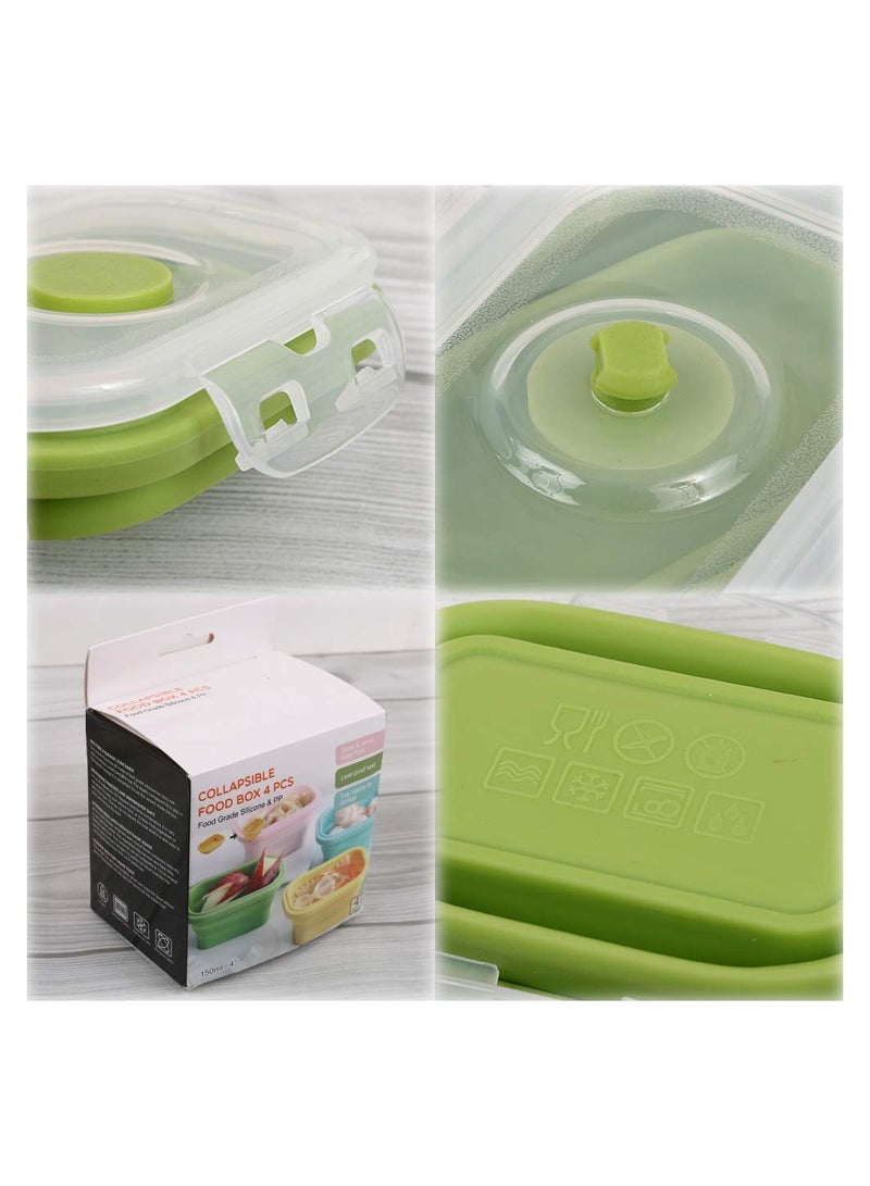 SOLARAE Collapsible Silicone Food Storage Containers, 4PCS Portion Control with Airtight Snap-On Lids, Space-Saving, Microwave/Fridge/Dishwasher Safe, Clip-On Design. - Image 2