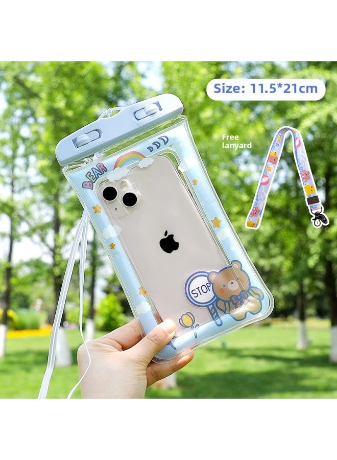 general Mobile Phone Waterproof Bag, Sealed With Touch Screen, Swimming, Underwater Photography, Diving, Rafting Airbag, Halter Cartoon Mobile Phone Case-Color:Blue Brown Bear-come With Lanyard - Image 1