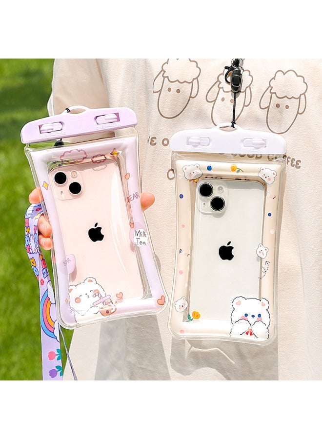 general Mobile Phone Waterproof Bag, Sealed With Touch Screen, Swimming, Underwater Photography, Diving, Rafting Airbag, Halter Cartoon Mobile Phone Case-Color:Blue Brown Bear-come With Lanyard - Image 3