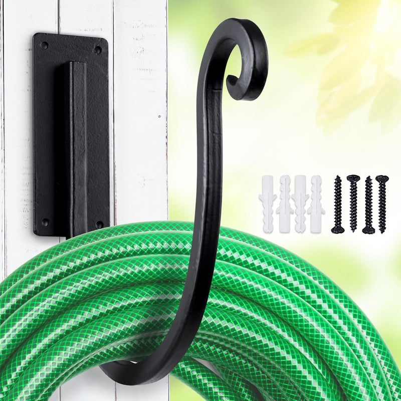 JUNSHUO Hose Holder Wall Mount （Metal/8-Inch） Heavy-Duty Garden Hose Hanger Outdoor, Hand-Forged Hose Rack Mount - Image 1