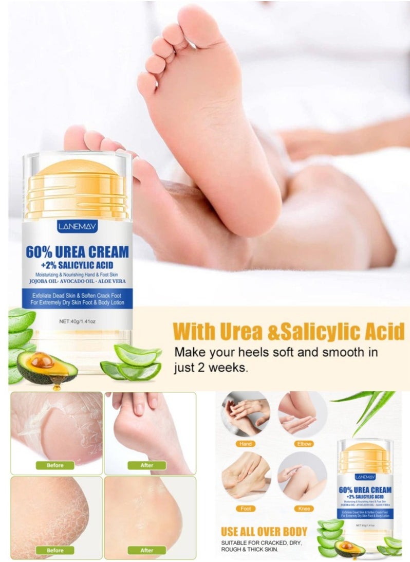 LANEMAY - Urea Cream 60 Percent for Feet Maximum Strength with 2% Salicylic Acid, Callus Remover, Dead Skin Exfoliation, Hand and Foot Cream for Dry Cracked Hands,Elbows, Feet, Heels, Knees - Image 1