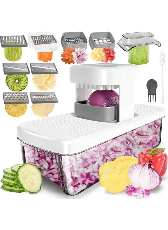 Badelite Vegetable Chopper Mandoline Slicer 8-in-1 with Container, 8 Blades for Onion, Veggie & Fruit, Easy Food Slicer Dicer Cutter, Kitchen Gadgets & Essentials - Image 1