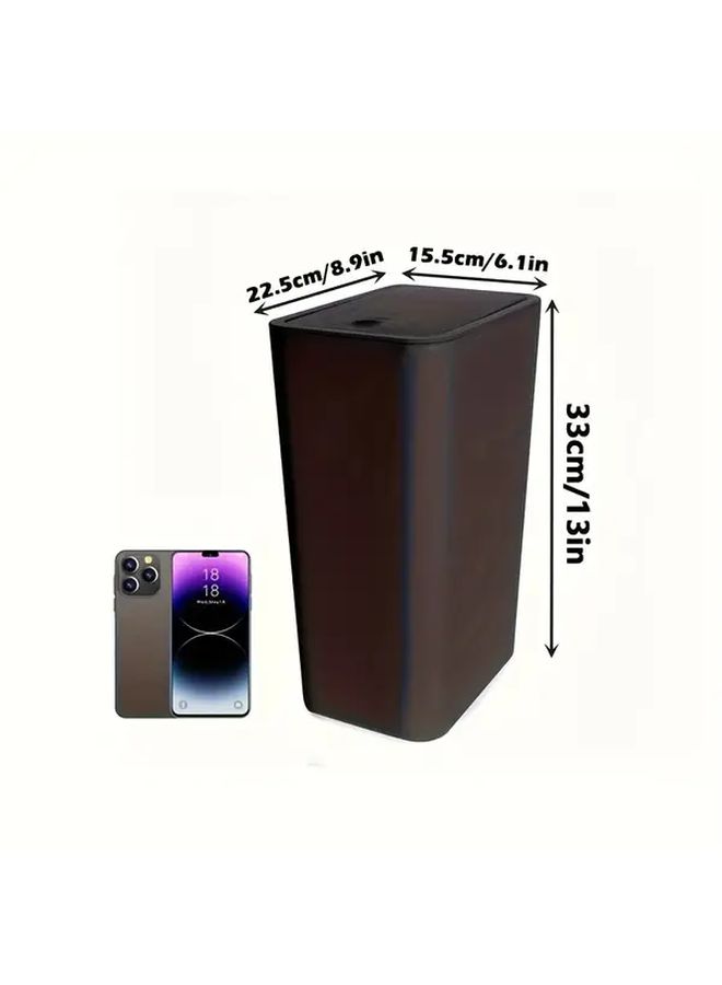 Pop Up Lid Rectangular Trash Can For RV Bathroom Bedroom Living Room Office Black Easy To Clean Press Top Opening Odor Sealing Indoor Use Durable Plastic - Image 2
