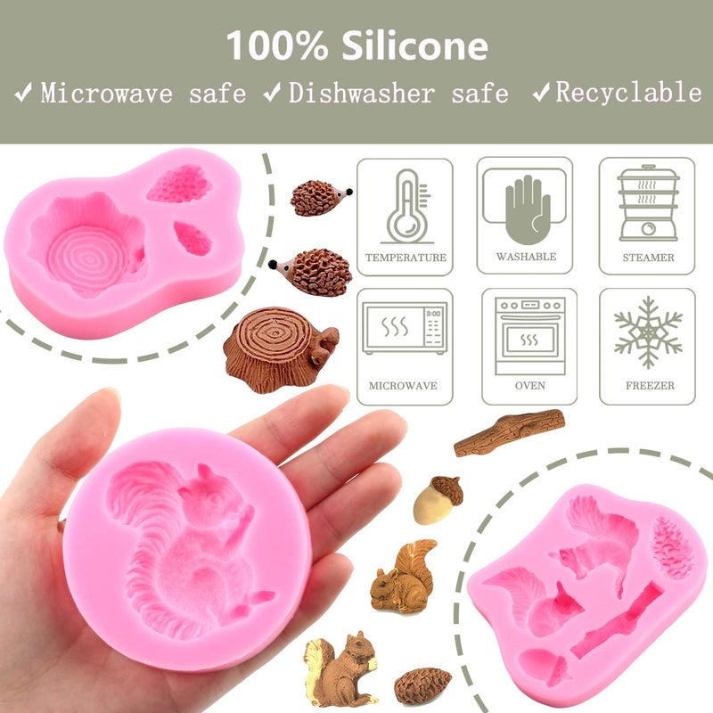 zixiang Zixiang Forest Animal Silicone Mold Squirrel Pine Cones Fondant Mold Hedgehog Stump Tree Trunk Candy Molds For Cake Decorating Cupcake Topper Chocolate Gum Paste Polymer Clay Set Of 4 - Image 4