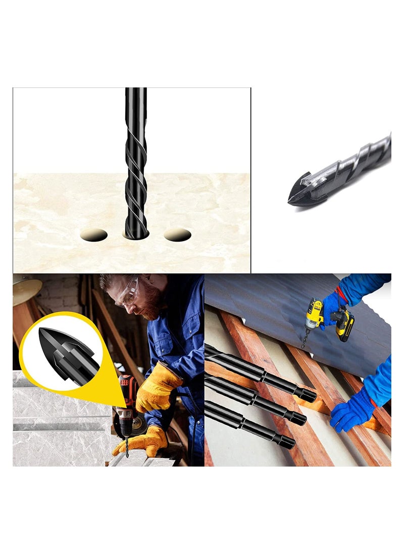 COOLBABY 7 Pieces Masonry Drill Bit, 3-12mm Concrete Tile Drill Bits Set, Cross Carbide Tipped Drill Bits for Drilling Wall, Wood, Brick, Ceramic and Plastic