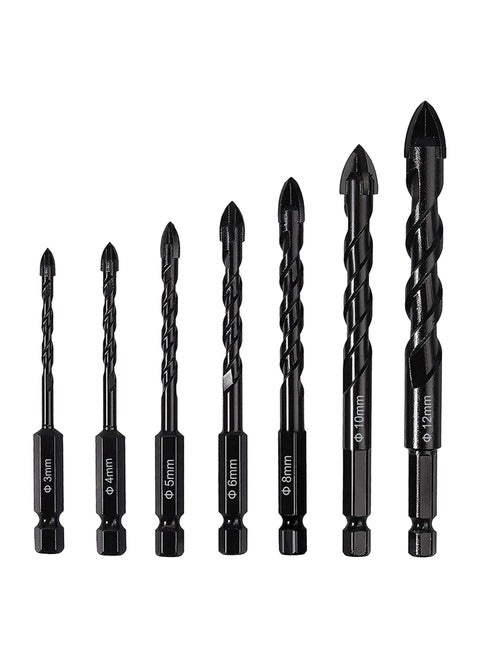 COOLBABY 7 Pieces Masonry Drill Bit, 3-12mm Concrete Tile Drill Bits Set, Cross Carbide Tipped Drill Bits for Drilling Wall, Wood, Brick, Ceramic and Plastic