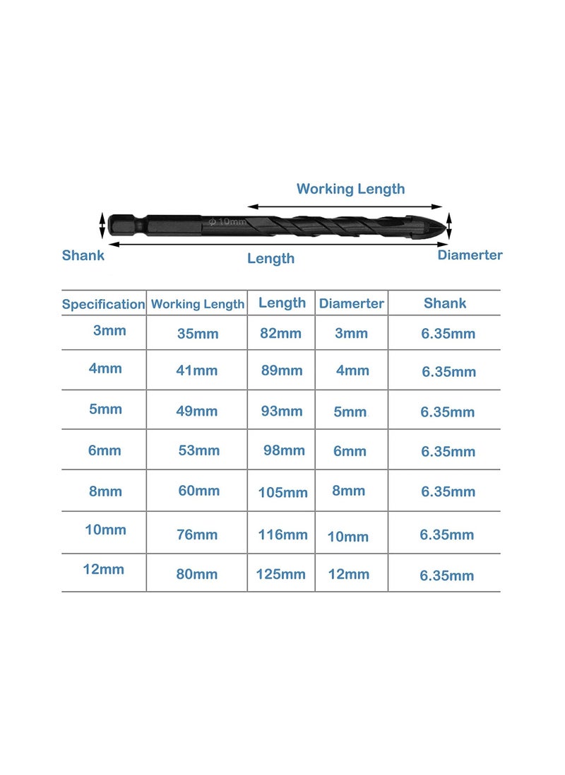 Cool Baby COOLBABY 7 Pieces Masonry Drill Bit, 3-12mm Concrete Tile Drill Bits Set, Cross Carbide Tipped Drill Bits for Drilling Wall, Wood, Brick, Ceramic and Plastic  - Image 3